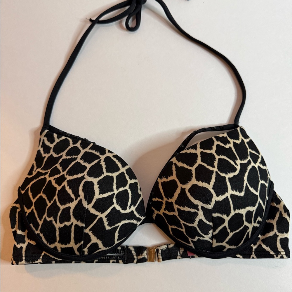 Victoria's Secret Black and Cream Padded Bikini Top